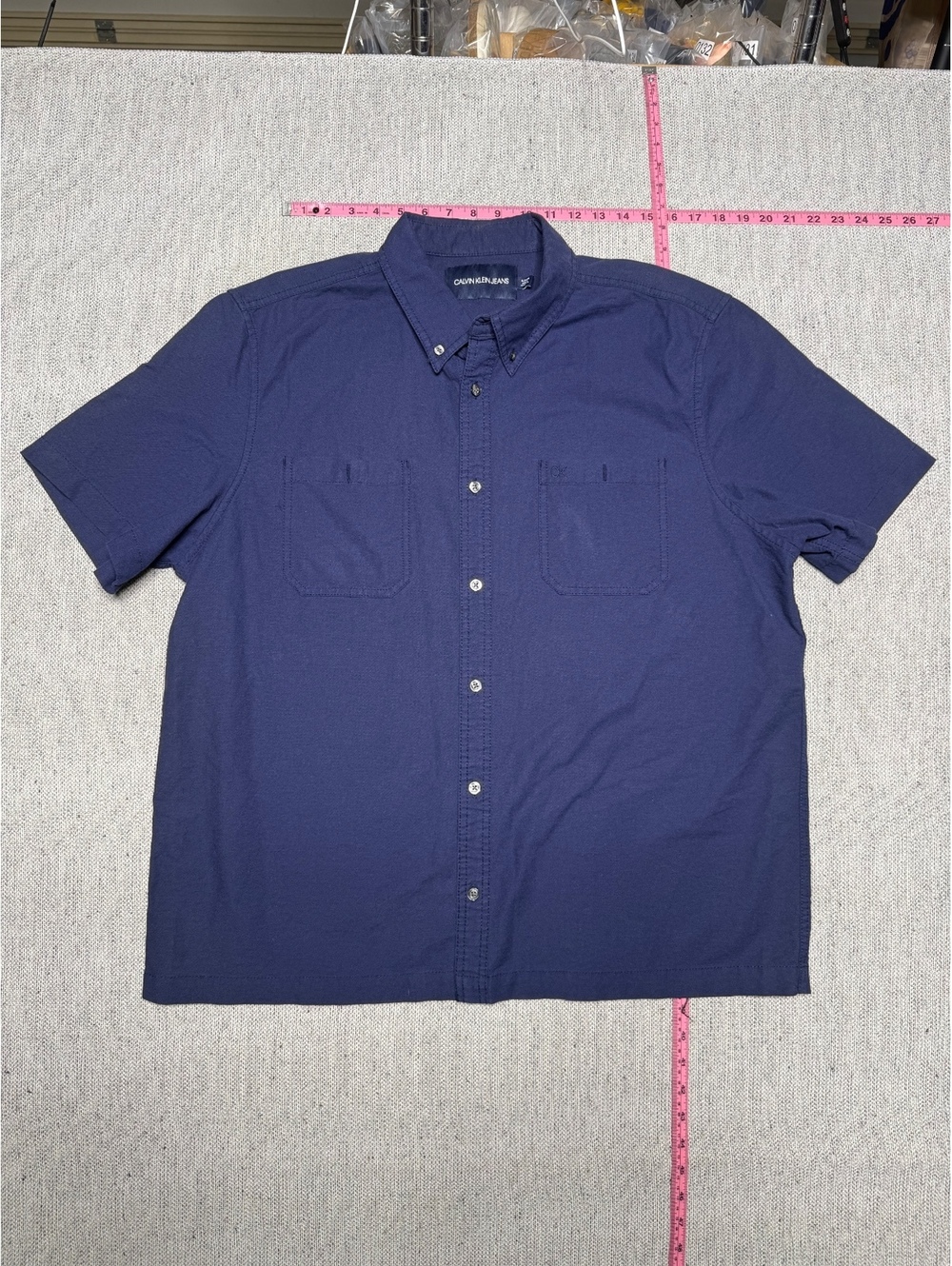 Calvin Klein Jeans Men's Navy Blue Short Sleeve Button-Up XL